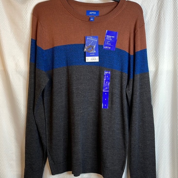 NWT S Apt.9 Crewneck‎ Merino Sweater Gray Rust Blue Men’s - Picture 4 of 11